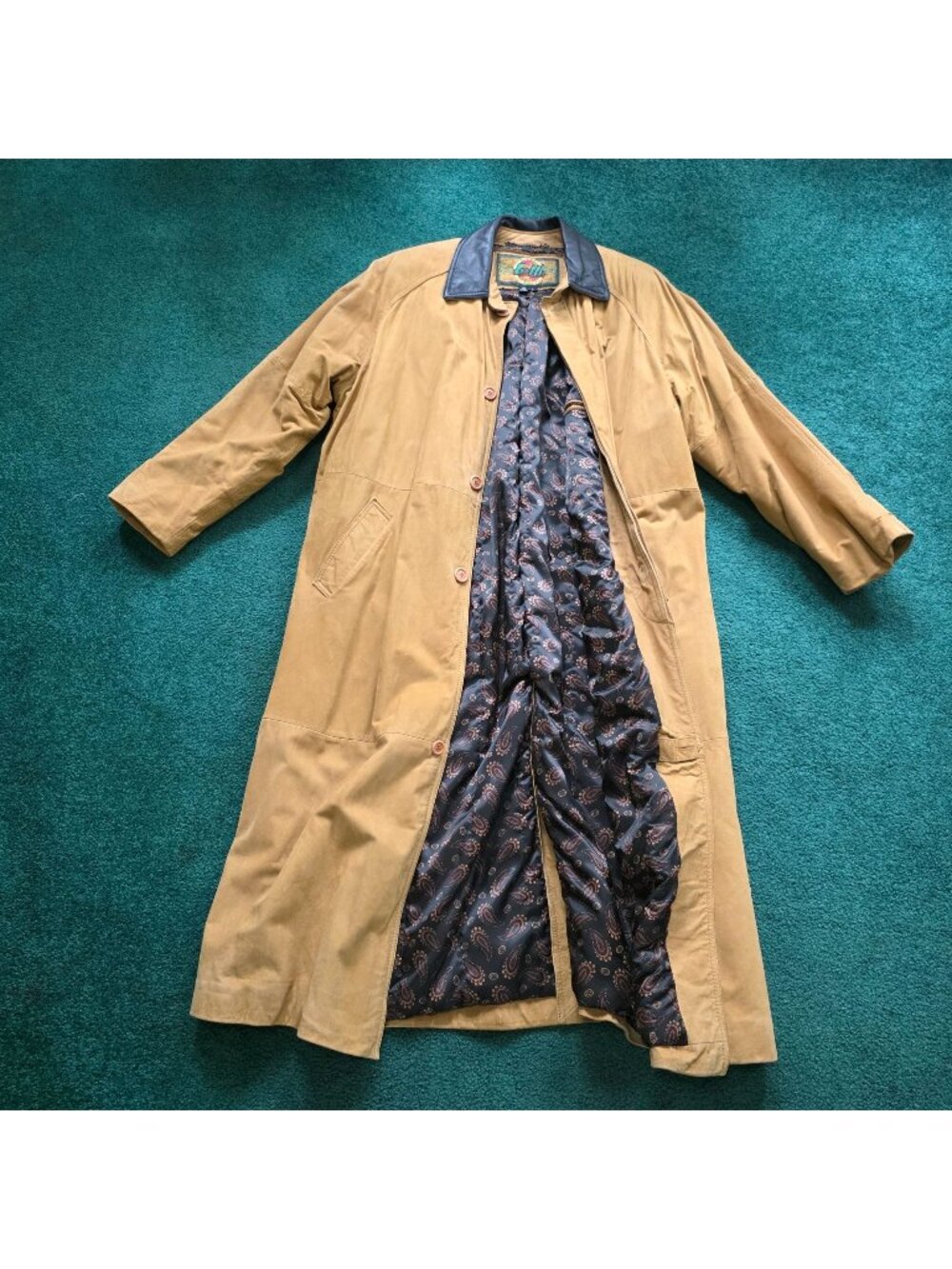 Vintage G-III Global Identity Trench Coat Mens L Tan Paisley Lining Leather Coll